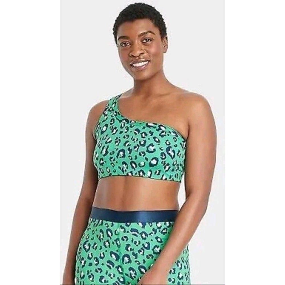 All in Motion‎ One Shoulder Sports Bra Leopard Print Removable Pads 4X NWT